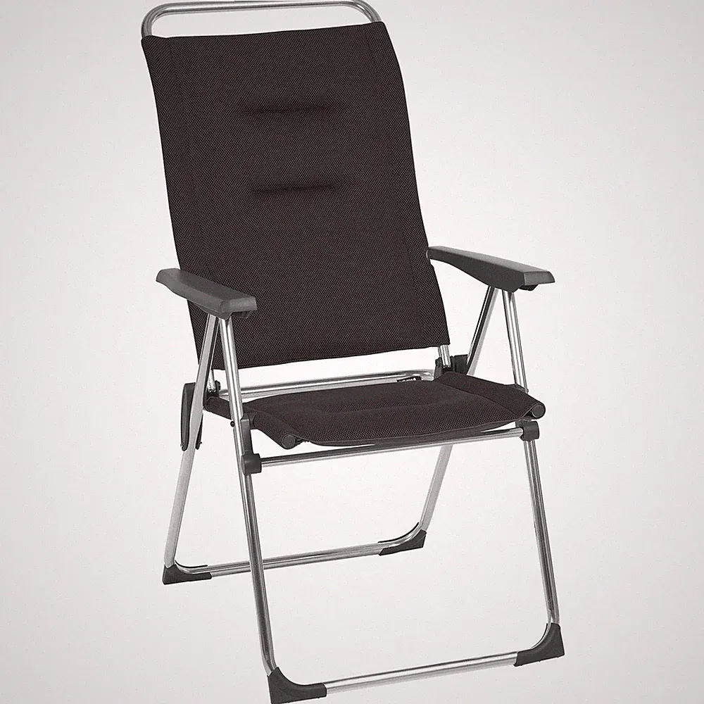 Lafuma Alu Cham Padded Foldable Camping Mesh Sling Reclining Armchair, Acier
