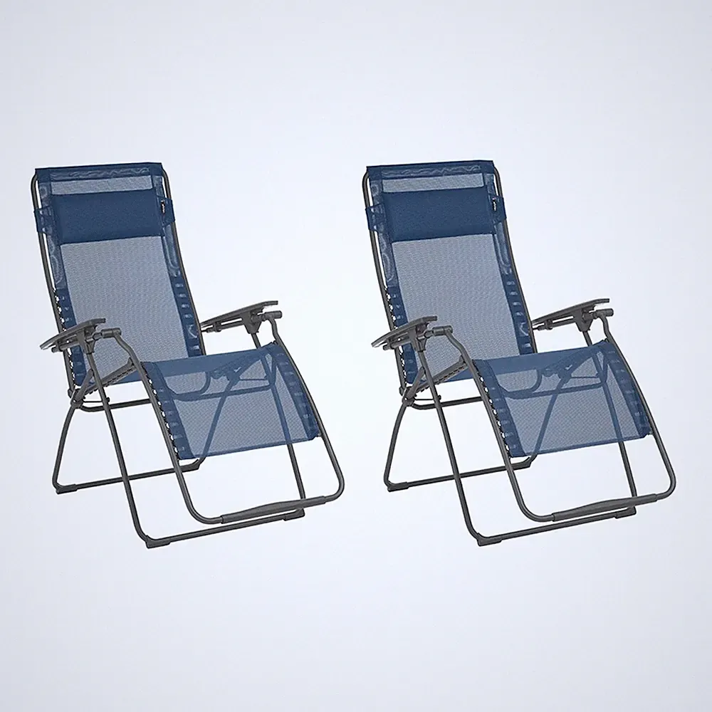 Lafuma Futura XL Zero Gravity Lawn Steel Framed Recliner Chair, Ocean (2 Pack)