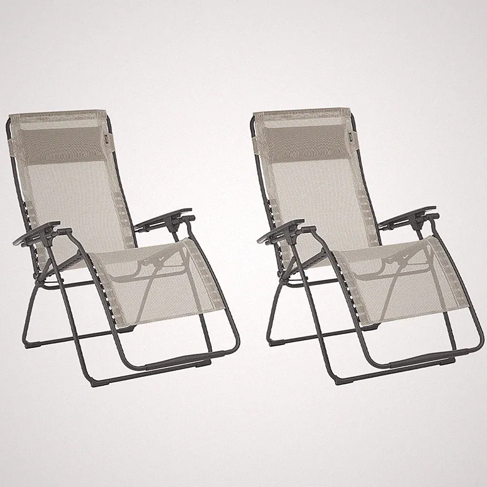 Lafuma Futura XL Zero Gravity Recliner Lawn Patio Lounge Chairs Set, Tan (Pair)