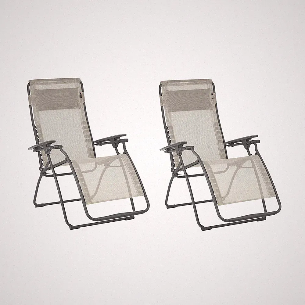 Lafuma Futura Zero Gravity Outdoor Steel Lawn Recliner Chair, Seigle (2 Pack)