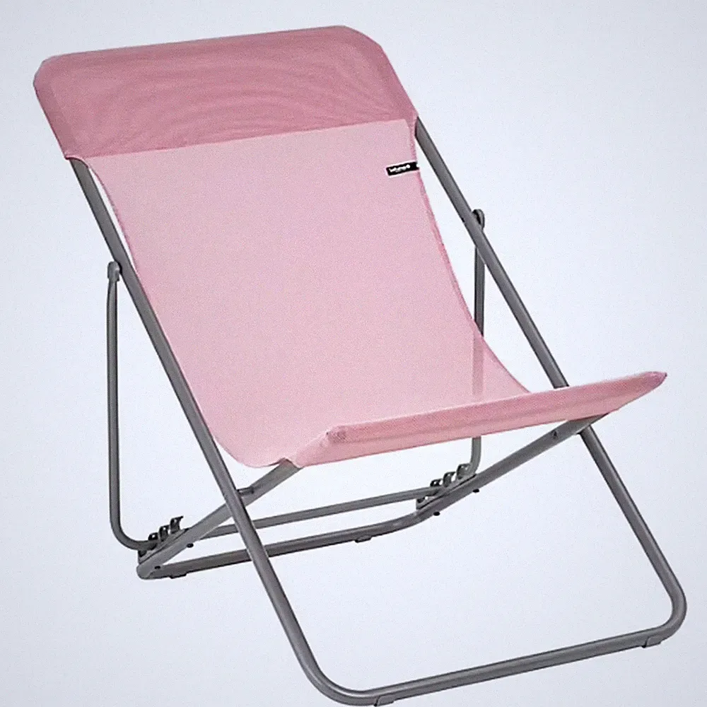 Lafuma Maxi Transat Colorblock Foldable Reclining Sling Deck Chair, Cerisier