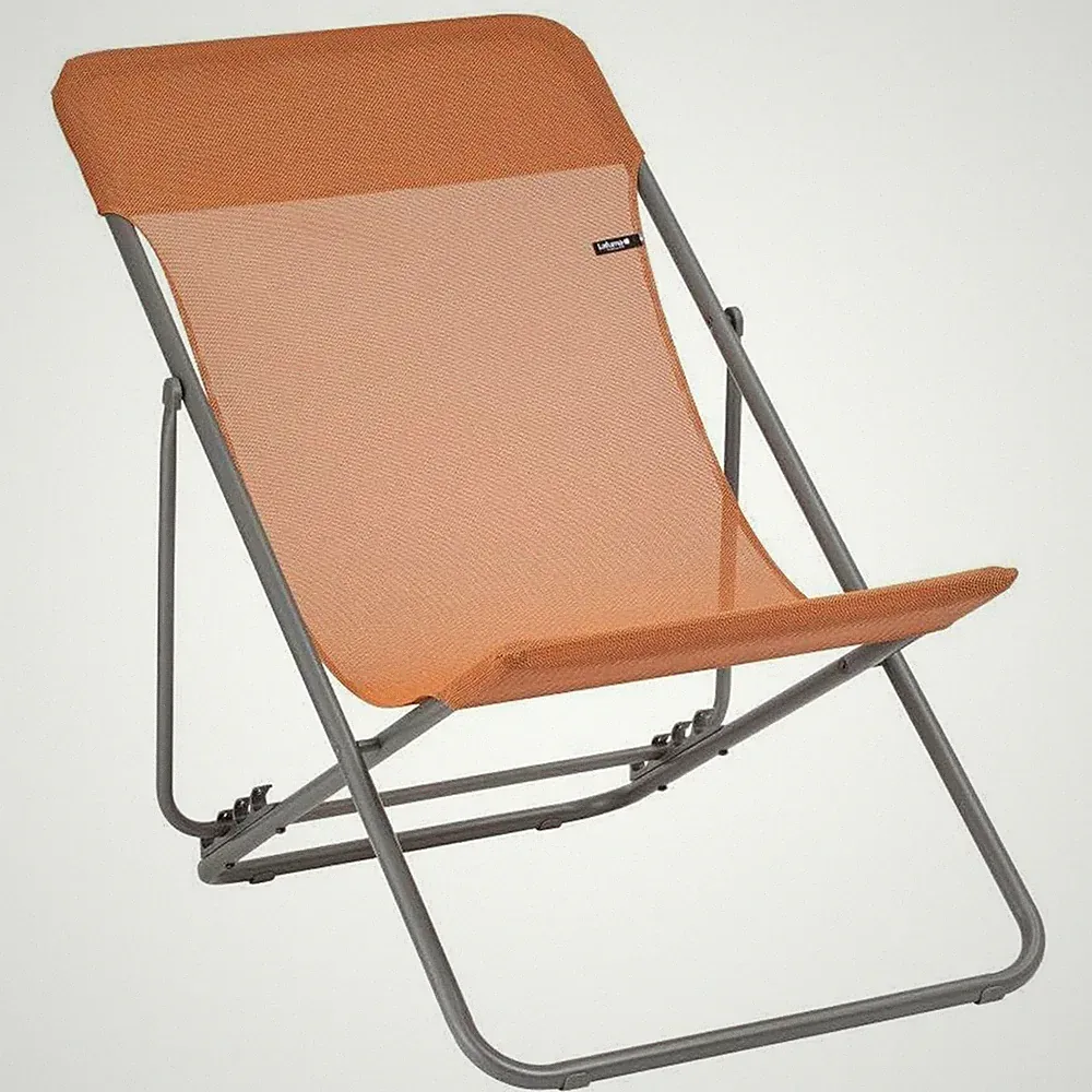 Lafuma Maxi Transat Colorblock Foldable Reclining Sling Deck Chair, Clementine